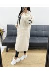 LONG BI-MATERIAL COAT WITH HEART AH250468 BEIGE