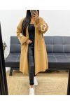 LONG BI-MATERIAL COAT WITH HEART AH250468 CAMEL