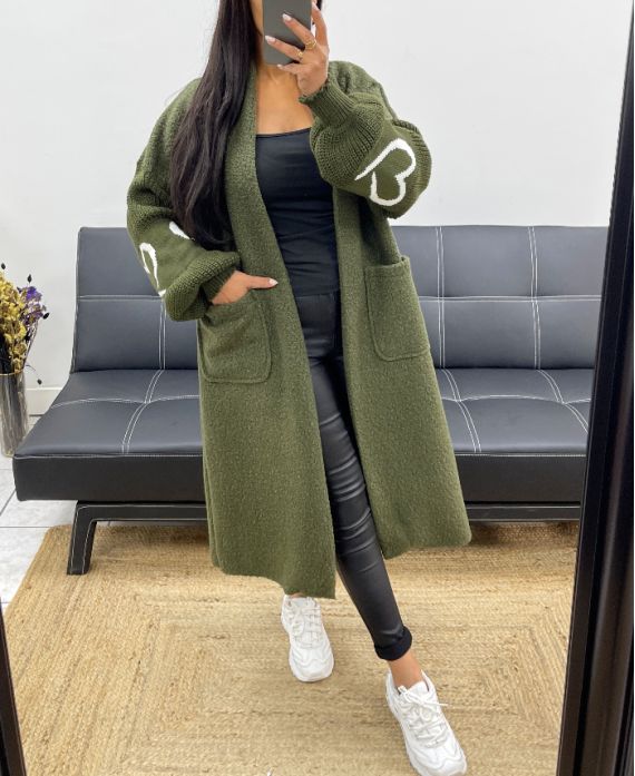 LONG BI-MATERIAL COAT HEART AH250468 MILITARY GREEN