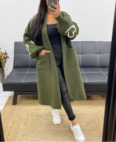 LONG BI-MATERIAL COAT HEART AH250468 MILITARY GREEN