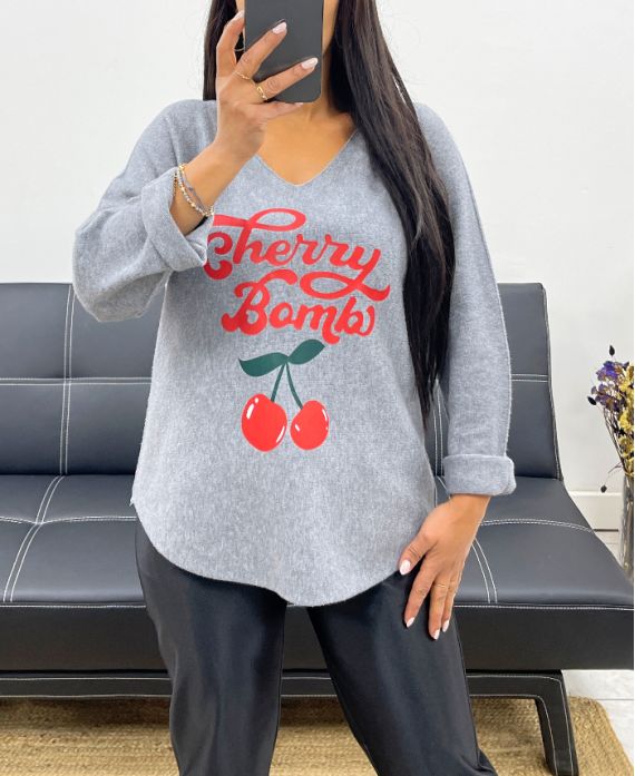 CHERRY AH250448 GREY SEAMLESS SWEATER