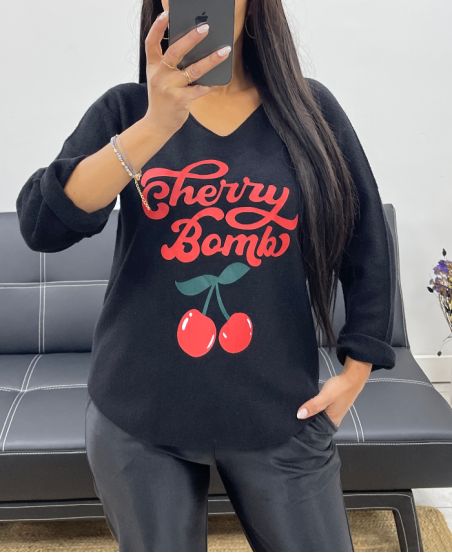 CHERRY SEAMLESS SWEATER AH250448 BLACK