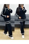 TWO-TONE SWEATER + KNIT PANTS SET AH250473 BLACK