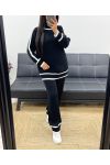 TWO-TONE SWEATER + KNIT PANTS SET AH250473 BLACK