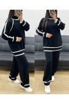 TWO-TONE SWEATER + KNIT PANTS SET AH250473 BLACK