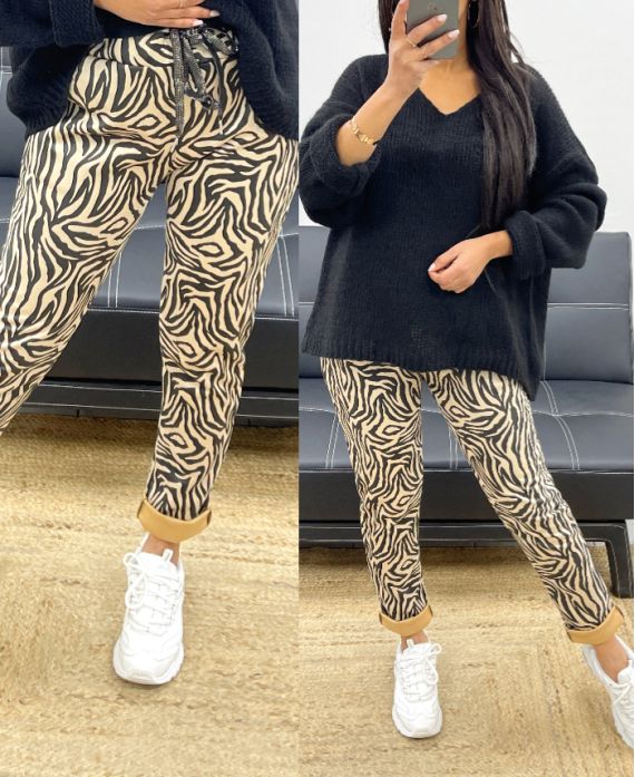 SUÈDE BROEK MET ZEBRAPRINT AH250111