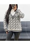 GEOMETRIC PATTERNED JUMPER WITH HIGH COLLAR AH857 BEIGE