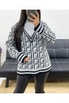 GEOMETRIC PATTERNED SWEATER WITH HIGH COLLAR AH857 GREY