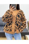 CARDIGAN CON BOTTONI LEOPARDATI AH250465 CAMMELLO