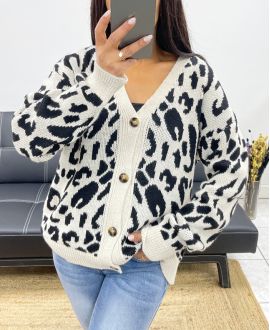 CARDIGAN CON BOTTONI LEOPARDATI AH250465 ECRU