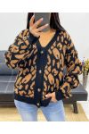 STRICKJACKE MIT LEOPARDENKNOPF AH250465 SCHWARZ