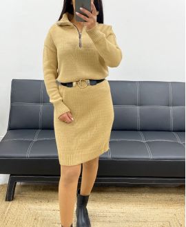 ZIP NECK DRESS AH250494 CAMEL