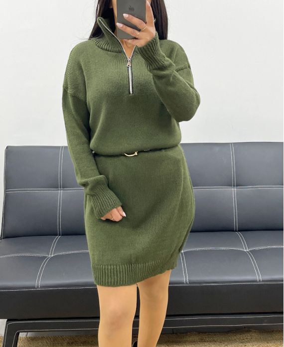 ZIP NECK DRESS AH250494 MILITARY GREEN