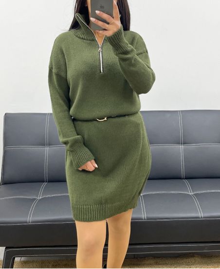 ZIP NECK DRESS AH250494 MILITARY GREEN