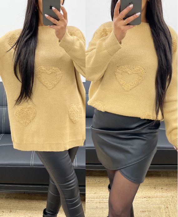 OVERSIZED SWEATER HEART AH250422 CAMEL