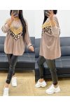 AKSAMITNA BLUZA OVERSIZE LEO Z CEKINAMI AH250873 TAUPE