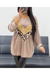 LEO OVERSIZED VELVET SWEATSHIRT WITH SEQUINS AH250873 TAUPE