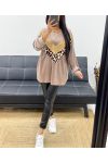 AKSAMITNA BLUZA OVERSIZE LEO Z CEKINAMI AH250873 TAUPE