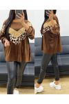 LEO FELPA OVERSIZE IN VELLUTO CON PAILLETTES AH250873 CIOCCOLATO