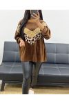 LEO OVERSIZED VELVET SWEATSHIRT WITH AH250873 CHOCOLATE SEQUINS