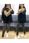 LEO OVERSIZED VELVET SWEATSHIRT SEQUINS AH250873 BLACK