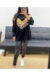 LEO OVERSIZED VELVET SWEATSHIRT SEQUINS AH250873 BLACK