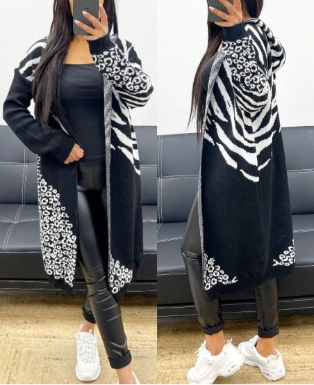 LONG HOODED VEST AH250486 BLACK