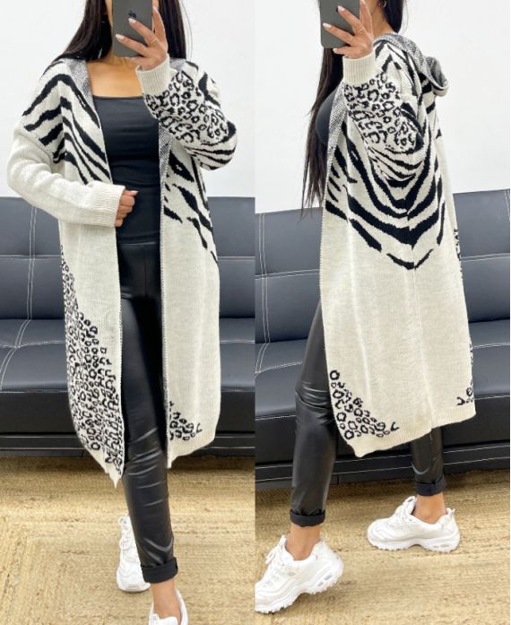 LONG HOODED VEST AH250486 BEIGE