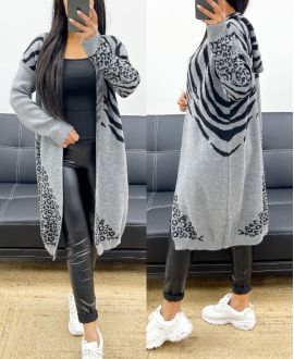 LONG HOODED VEST AH250486 GREY