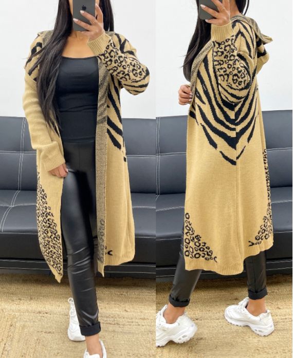 LONG HOODED VEST AH250486 CAMEL