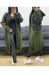 GILET LUNGO CON CAPPUCCIO AH250486 VERDE MILITARE