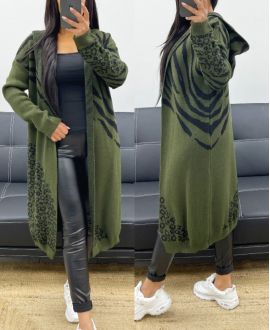 LONG HOODED VEST AH250486 MILITARY GREEN