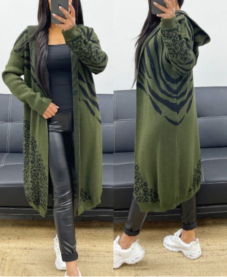 LONG HOODED VEST AH250486 MILITARY GREEN