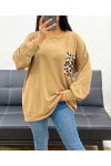 OVERSIZE-SWEATSHIRT MIT LEOPARDENTASCHE AH250871 CAMEL