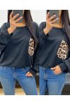 OVERSIZE-SWEATSHIRT MIT LEOPARDENTASCHE AH250871 SCHWARZ