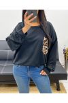 OVERSIZE-SWEATSHIRT MIT LEOPARDENTASCHE AH250871 SCHWARZ