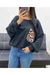 OVERSIZE-SWEATSHIRT MIT LEOPARDENTASCHE AH250871 SCHWARZ