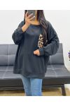 BLUZA OVERSIZE Z KIESZENIAMI W PANTERKĘ AH250871