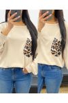 OVERSIZE-SWEATSHIRT MIT LEOPARDENTASCHE AH250871 BEIGE