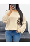 OVERSIZE-SWEATSHIRT MIT LEOPARDENTASCHE AH250871 BEIGE