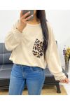 OVERSIZE-SWEATSHIRT MIT LEOPARDENTASCHE AH250871 BEIGE