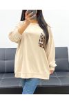 OVERSIZE-SWEATSHIRT MIT LEOPARDENTASCHE AH250871 BEIGE