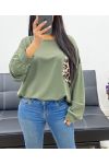 OVERSIZE-SWEATSHIRT MIT LEOPARDENTASCHE AH250871 MILITÄRGRÜN