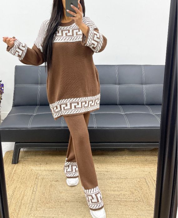 MATCHING SWEATER + PANTS SET AH250885 CHOCOLATE