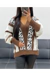 KNITTED V-NECK PULLOVER AH250921 CHOCOLATE