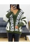 KNITTED V-NECK SWEATER AH250921 MILITARY GREEN