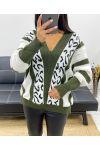 KNITTED V-NECK SWEATER AH250921 MILITARY GREEN