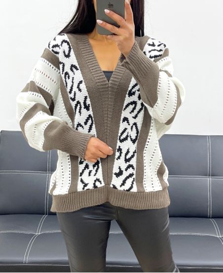 PULLOVER MAILLE ENCOLURE V AH250921 TAUPE