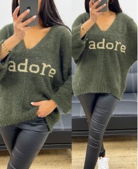 PULLOVER J'ADORE LUREX MANCHES 3/4 AH250927 VERT MILITAIRE