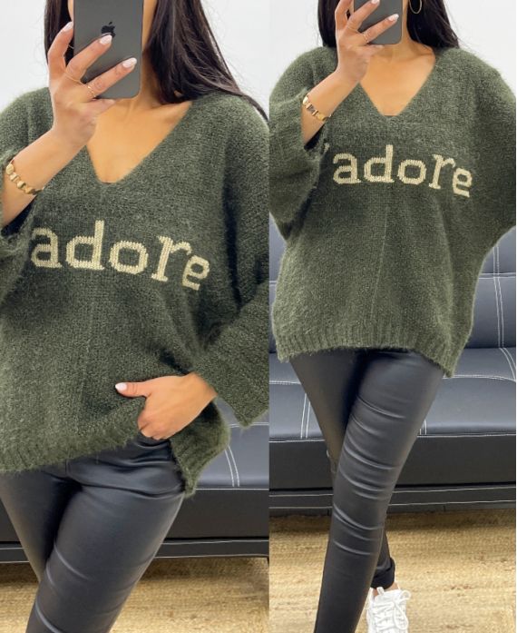 ICH LIEBE LUREX PULLOVER 3/4 ÄRMEL AH250927 MILITÄRGRÜN